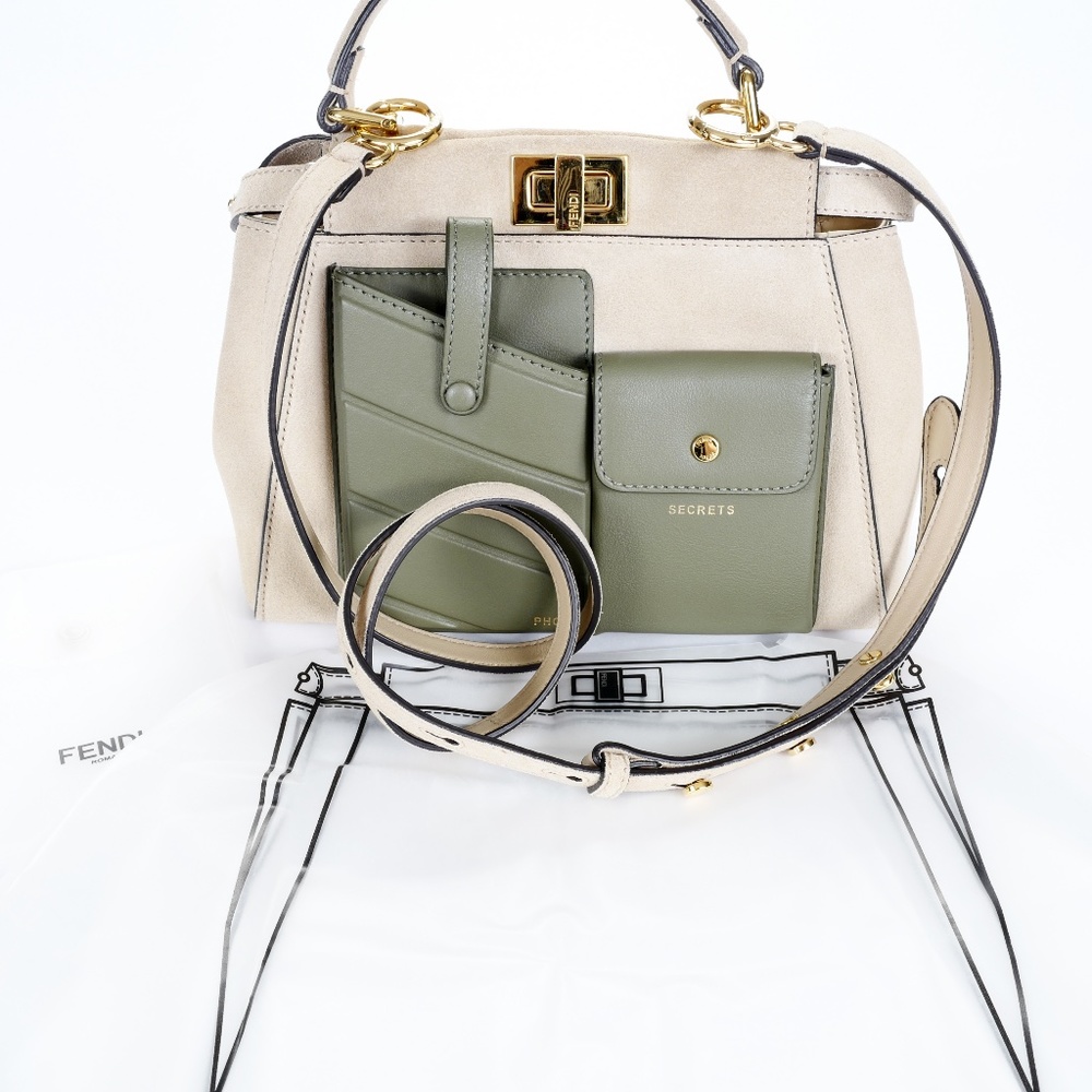 Fendi Peekaboo Mini Pocket Beige Suede Handbag - Picture 13 of 14